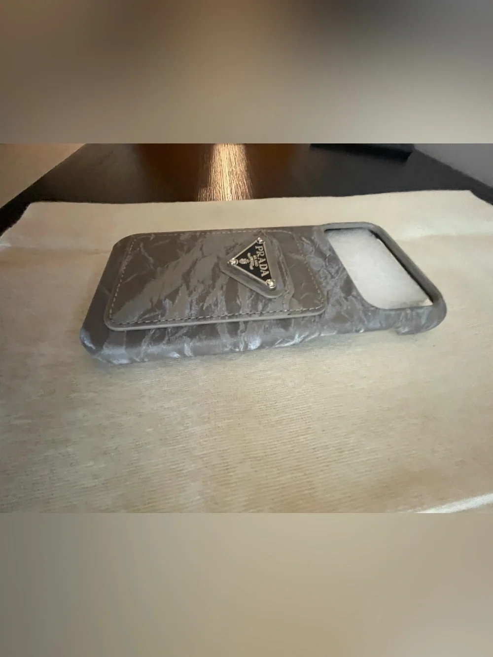 Prada Gray Crush Velvet iPhone case with  2 cardholder fits iPhone 17pro max